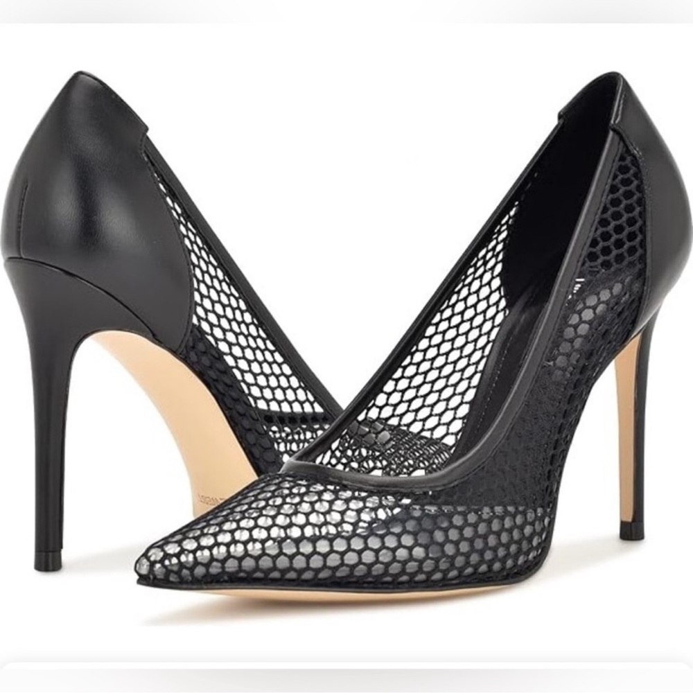 NINE WEST Flings Black Mesh Pumps Heels